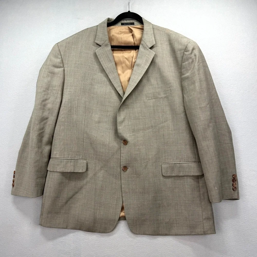 Lauren Ralph Lauren Blazer Jacket Mens 52R Tan‎ Glen Check Single Breasted Coat